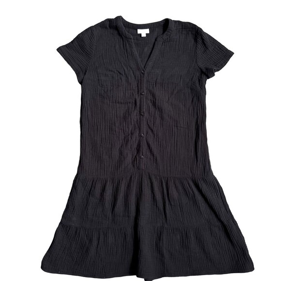 J‎ Jill Dress Womens XS Black Cotton Tiered Drop Waist Button Oversized Shirt - Picture 1 of 7